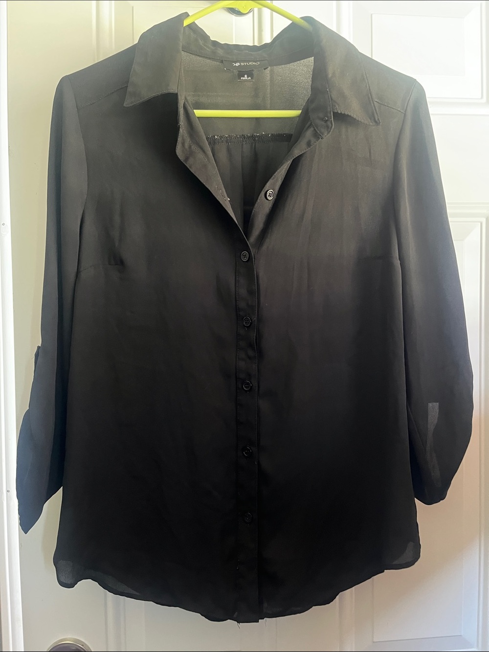 Black Semi-Sheer Button-Down Shirt S